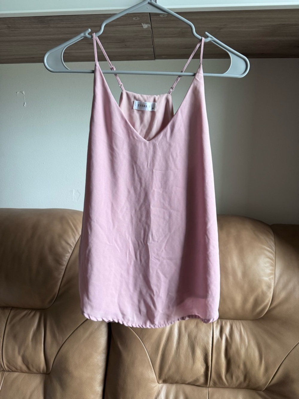 Evereve Pale Pink Satin Camisole with Adjustable Spaghetti Straps
